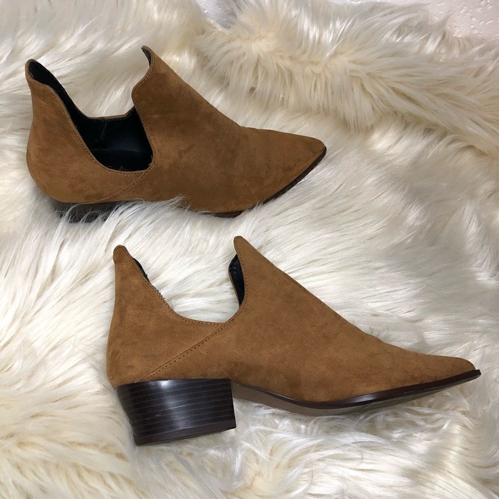 Zara Trafaluc cognac Cut Out Faux Suede Booties 39